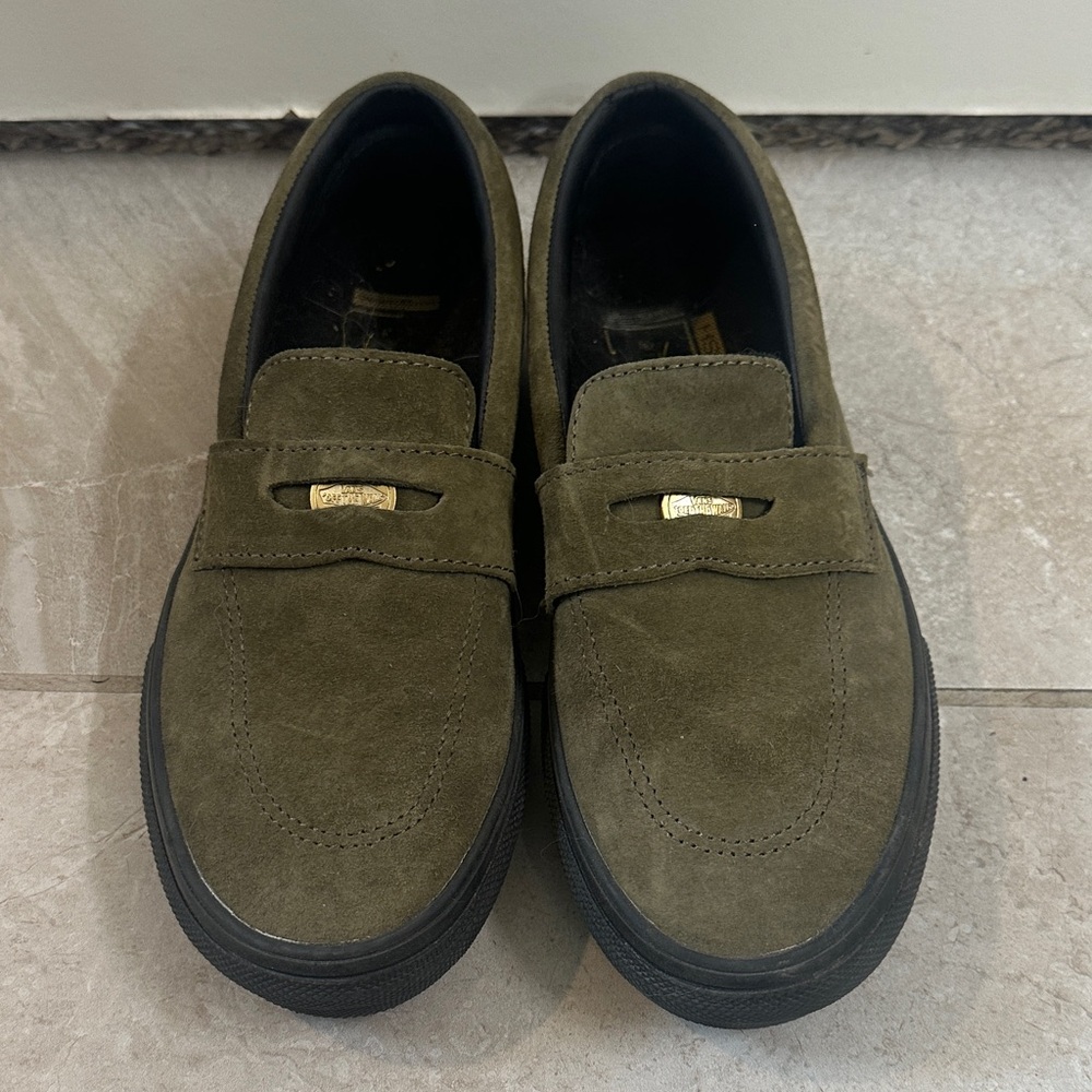 Vans Olive Green Suede Slip-On Loafers